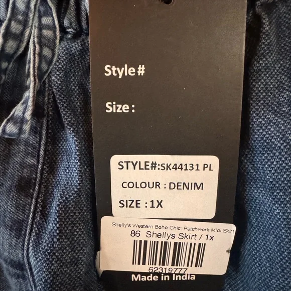 Young Threads Vintage Boho Patchwork and Denim Ruffled Midi Skirt Size 1X NWT - Picture 5 of 6